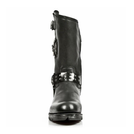 New Rock Men's Black Leather Gothic Cowboy Boots - MR030-S1