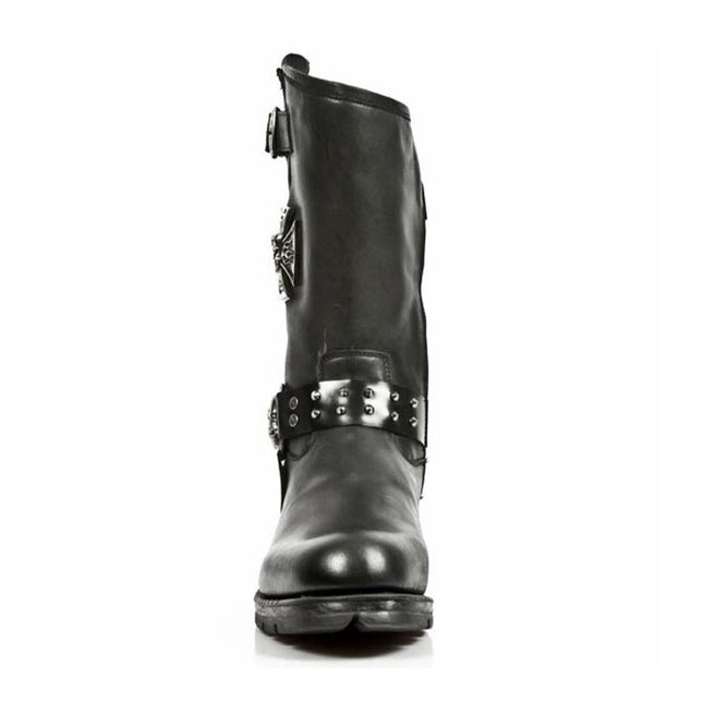 New Rock Men's Black Leather Gothic Cowboy Boots - MR030-S1