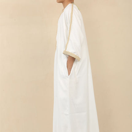 Kid's Boys White Moroccan Thobe Jubba Robe Eid Djellaba Gandoura