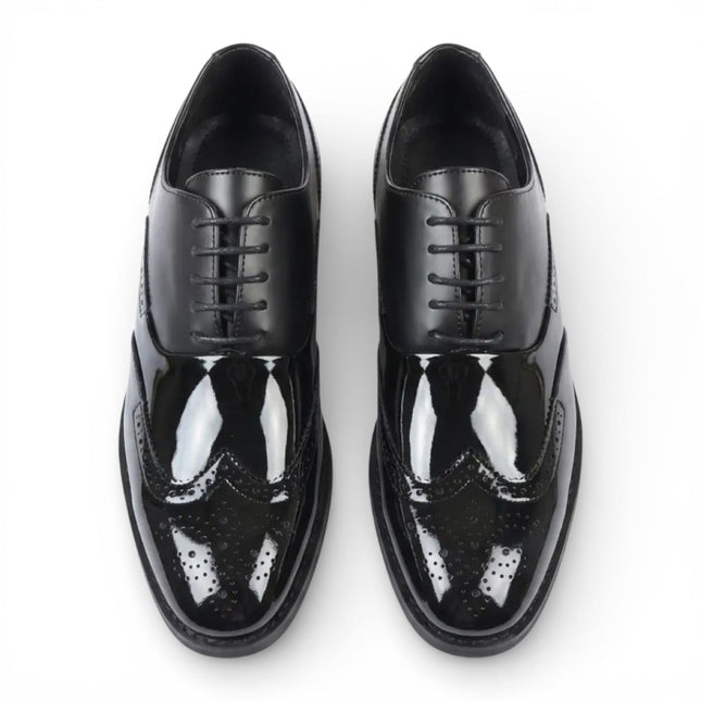 Men's Black Patent PU Leather Wingtip Brogue Oxford Shoes