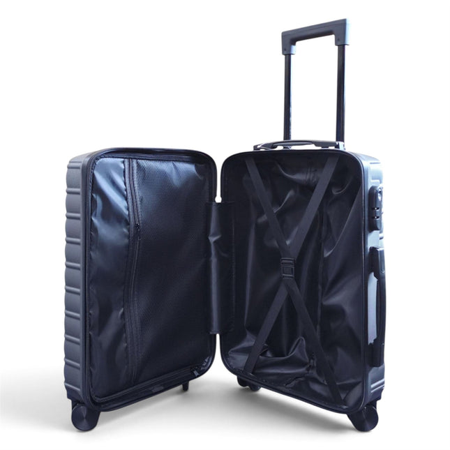 Hardshell Charcoal Grey Suitcase Set Robust 8 Wheel Luggage Cabin Case Bag
