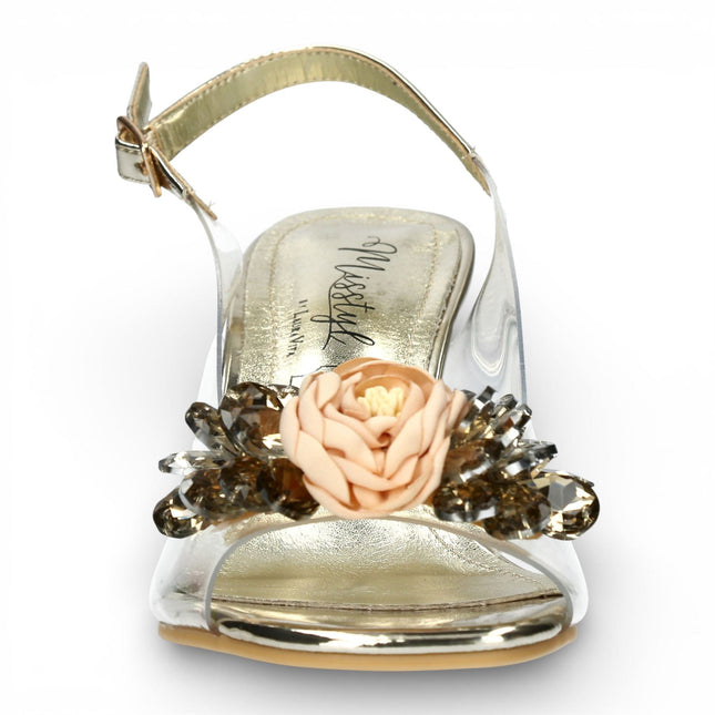 Laura Vita Women’s Mira 05 Clear Golden Slip-On Cinderella Heel Sandals