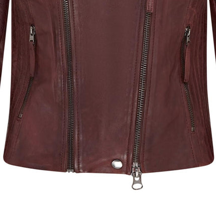 Womens Burgundy Biker Leather Jacket - Delhi