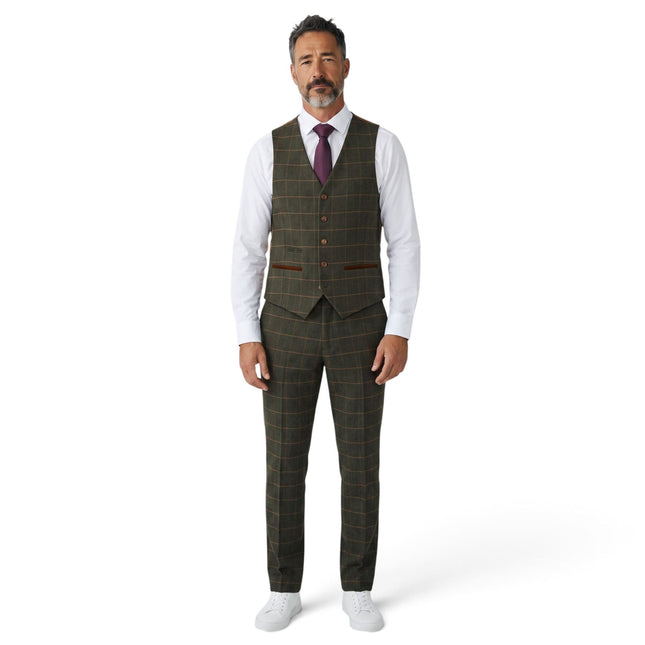 Men's Green 3 Piece Wool Blend Tweed Suit - Harris