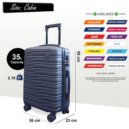 Hard Shell Cabin  56 x 36 x 23 cm Luggage Suitcase Suitable for Easyjet, Ryanair
