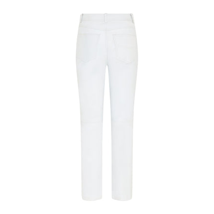 Womens White Lamb Leather 501 Biker Jeans - Ankara