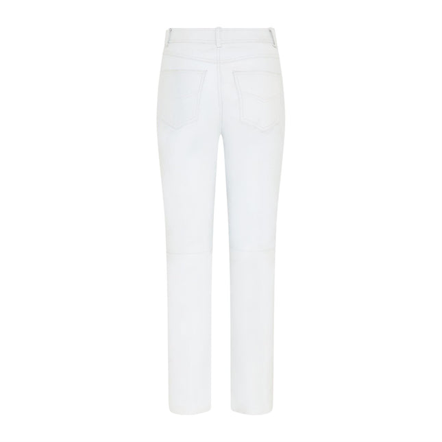 Womens White Lamb Leather 501 Biker Jeans - Ankara