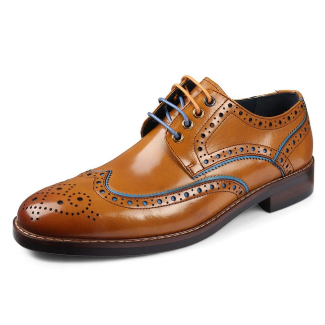 Justin Reess Men's Brown Brogue Leather Classic Dress Shoes- Simon