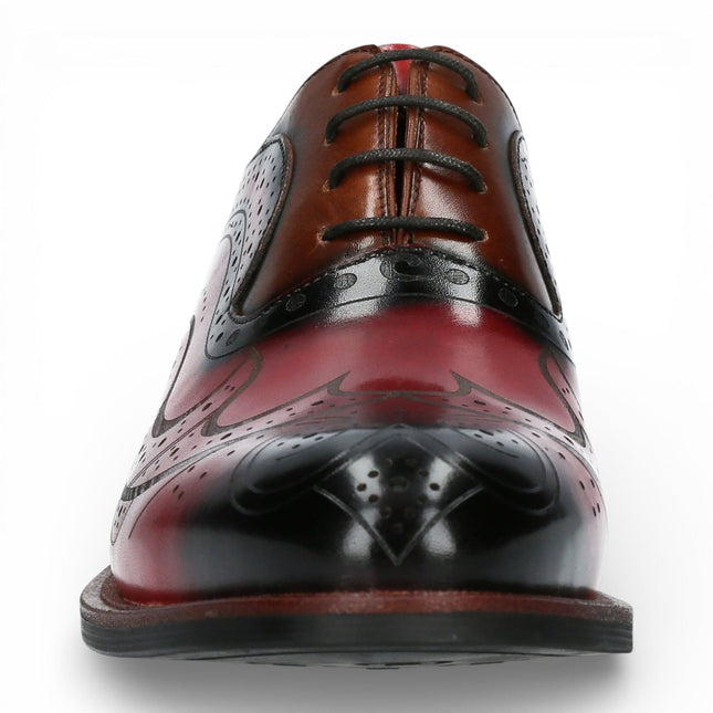 Lorenzo Conti Men's Red Black Leather Brogue Oxford Dress Shoes - Ayan-01