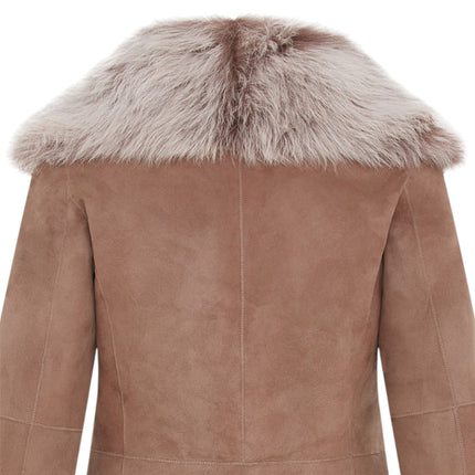 Women's Taupe Sheepskin Toscana Shearling Suede Leather Jacket - Noiré