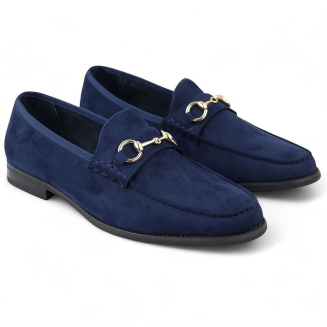 Men's Navy Suede Moccasin Leather Lined Loafers