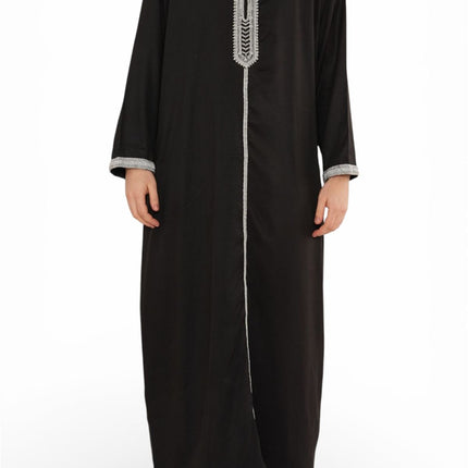 Men's Eid Black Hooded Moroccan Thobe Robe Djellaba Gandoura Ramadan Jubba- HM3