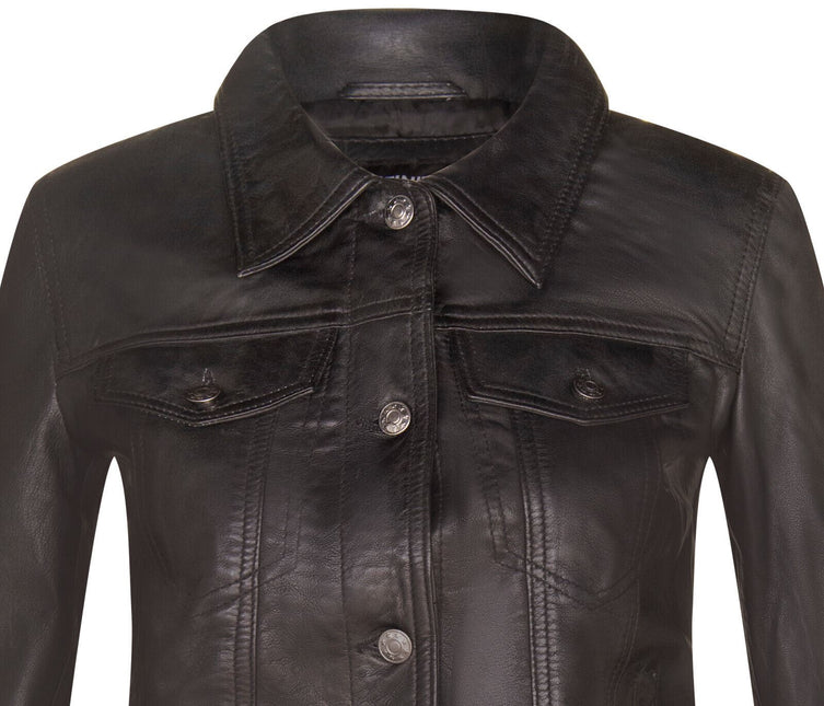 Womens Leather Trucker Jeans Jacket-Anderlecht