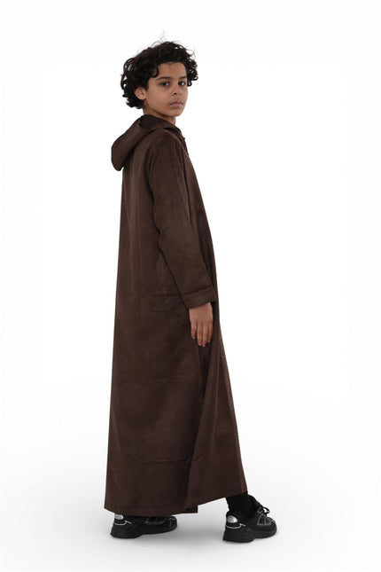 Kids Boys Hooded Eid Brown Moroccan Jubba Robe Ramadan Eid Thobe - K-HM12