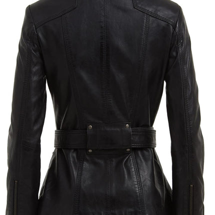 Womens Military Style Leather Biker Jacket-Phoenix