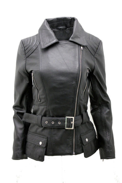 Womens Long Leather Biker Jacket-Quito