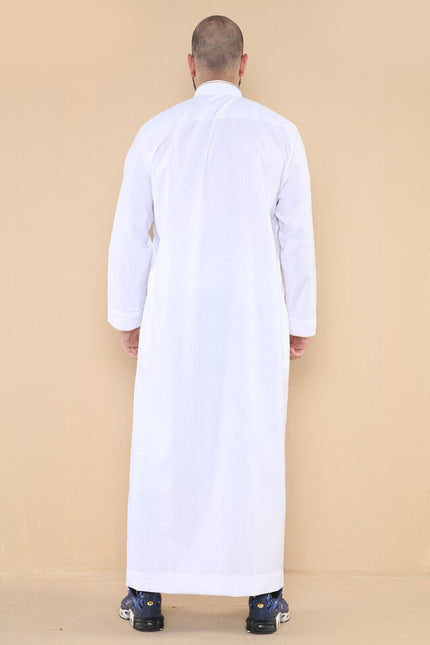 Mens White Thobe Jubba Emirati Islamic Arabic Eid Embroidery Kaftan Jubbah Robe