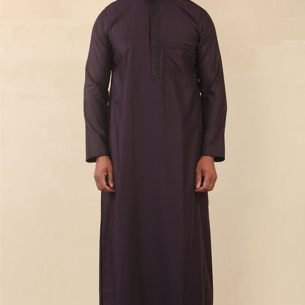 Mens Purple Thobe Jubba Emirati Islamic Arabic Eid Embroidery Kaftan Jubbah Robe