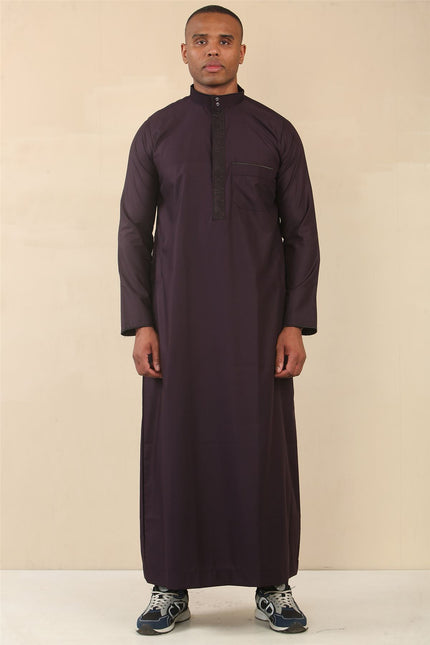 Mens Purple Thobe Jubba Emirati Islamic Arabic Eid Embroidery Kaftan Jubbah Robe