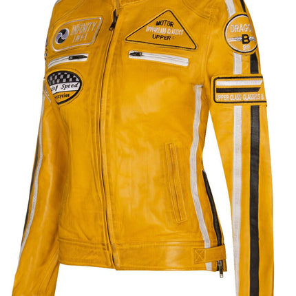 Womens Biker Racing Badges Leather Jacket-Eastleigh