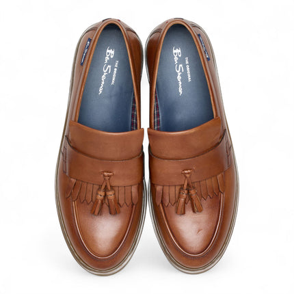 Ben Sherman Men's Tan Brown Leather Tassel Loafer Shoes - Dudley
