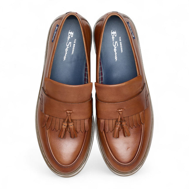 Ben Sherman Men's Tan Brown Leather Tassel Loafer Shoes - Dudley
