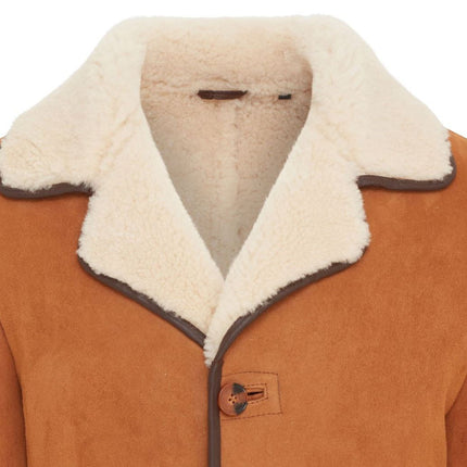 Men's Classic Tan Sheepskin Leather Car Coat