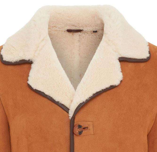 Men's Classic Tan Sheepskin Leather Car Coat