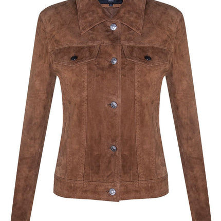 Womens Goat Suede Trucker Jeans Jacket-Astoria