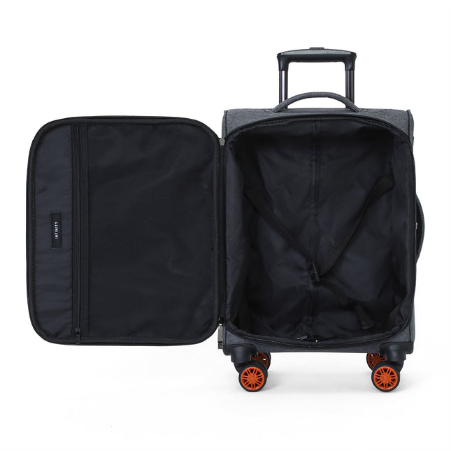 Soft Shell Linen Cabin Suitcase 56x37x24cm 8 Wheel Hand Luggage
