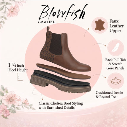 Blowfish Malibu Women's Brown Leopard Faux Suede Chelsea Boots - Alfie