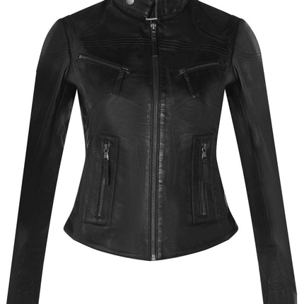 Womens Slim-Fit Leather Biker Jacket-Maldon