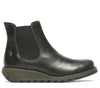 Fly London Womens Black Salv Chelsea Leather Ankle Casual Wedge Heel Boots