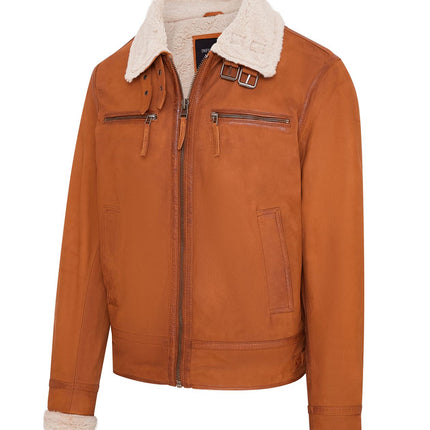 Mens Real Sheep Suede Bomber Jacket Aviator Jacket with Fur Lining