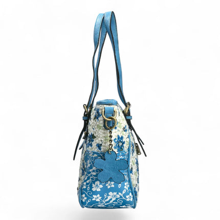 Laura Vita Aloe-02 Womens Blue Floral Print Adjustable Straps Shoulder Tote Bag