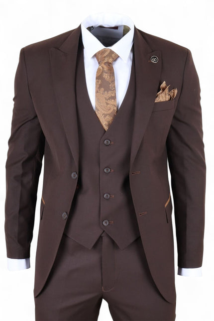 Men's 3 Piece Plain Dark Brown Work Formal Suit