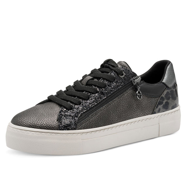 Tamaris Womens Petwer Silver Faux Leather Fashion Lace Up Sneakers