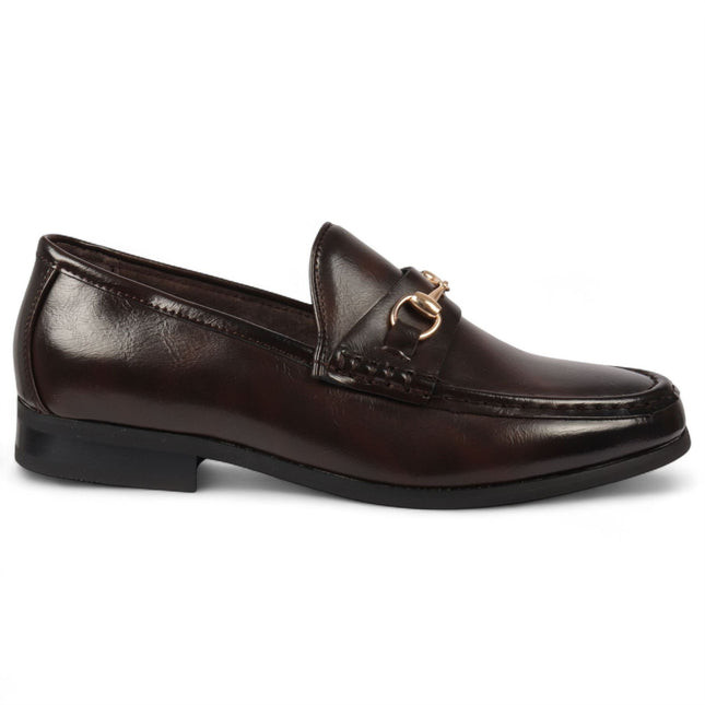 Men's Brown Loafers with Gold Buckle Smart Slip-On Shoes