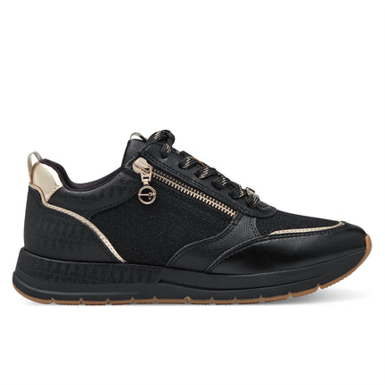 Tamaris Womens Black Gold Fashion Lace-Up Zipped Sneakers Trainers