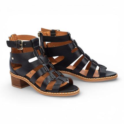 Pikolinos Women's Black Leather Block-Heel Gladiator Sandals - Blanes