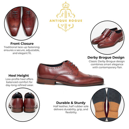 Antique Rogue Men's Burgundy Leather Oxford Derby Brogue - Luca