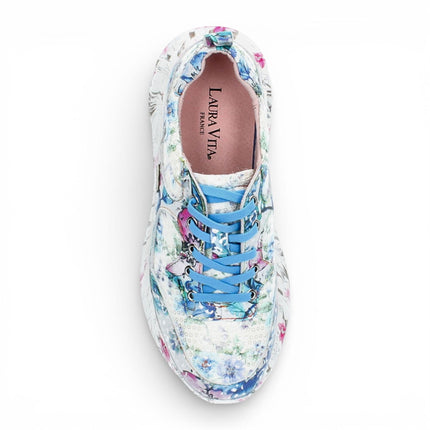 Laura Vita Women's Sofiao 07 Blue Pink Floral Leather Trainers Platform Sneaker Shoes