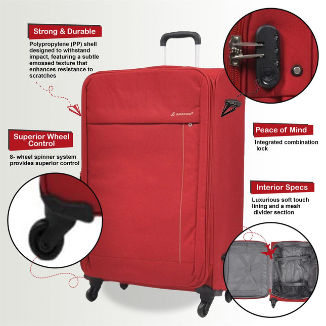 Lightweight Soft Casing Cabin Suitcase 8 Wheel Luggage Travel