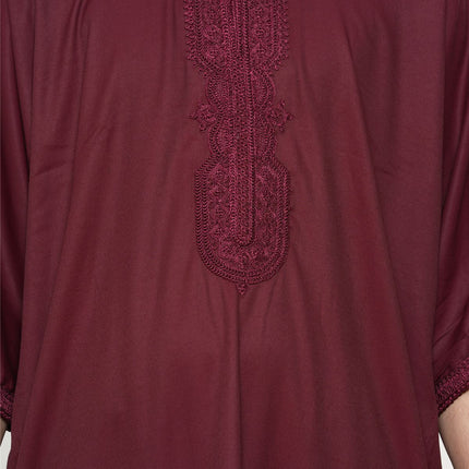 Men's Wine Red Moroccan Thobe Jubba Robe Eid Djellaba Gandoura - HM62