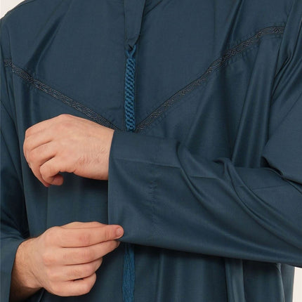 Men's Ramadan Eid Blue Moroccan Jubba Robe Djellaba Thobe - TT-008