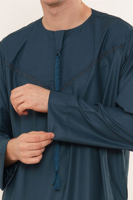 Men's Ramadan Eid Blue Moroccan Jubba Robe Djellaba Thobe - TT-008