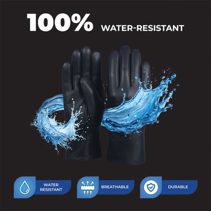 Womens Black Italian Leather Winter Stitch Line Design Soft Wool Lining Gloves - L-GLV-301