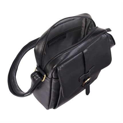 Genuine Leather Black Vintage Crossbody Messenger Travel Bag - Ashby