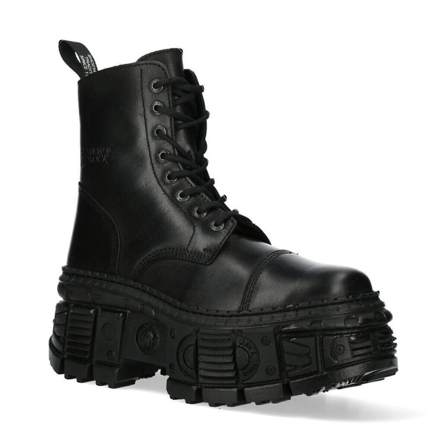 New Rock Black Goth Leather Boots-WALL083C-S5