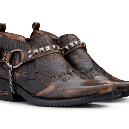 Men’S Brown Croc Leather Winklepicker Studded Western Biker Boots